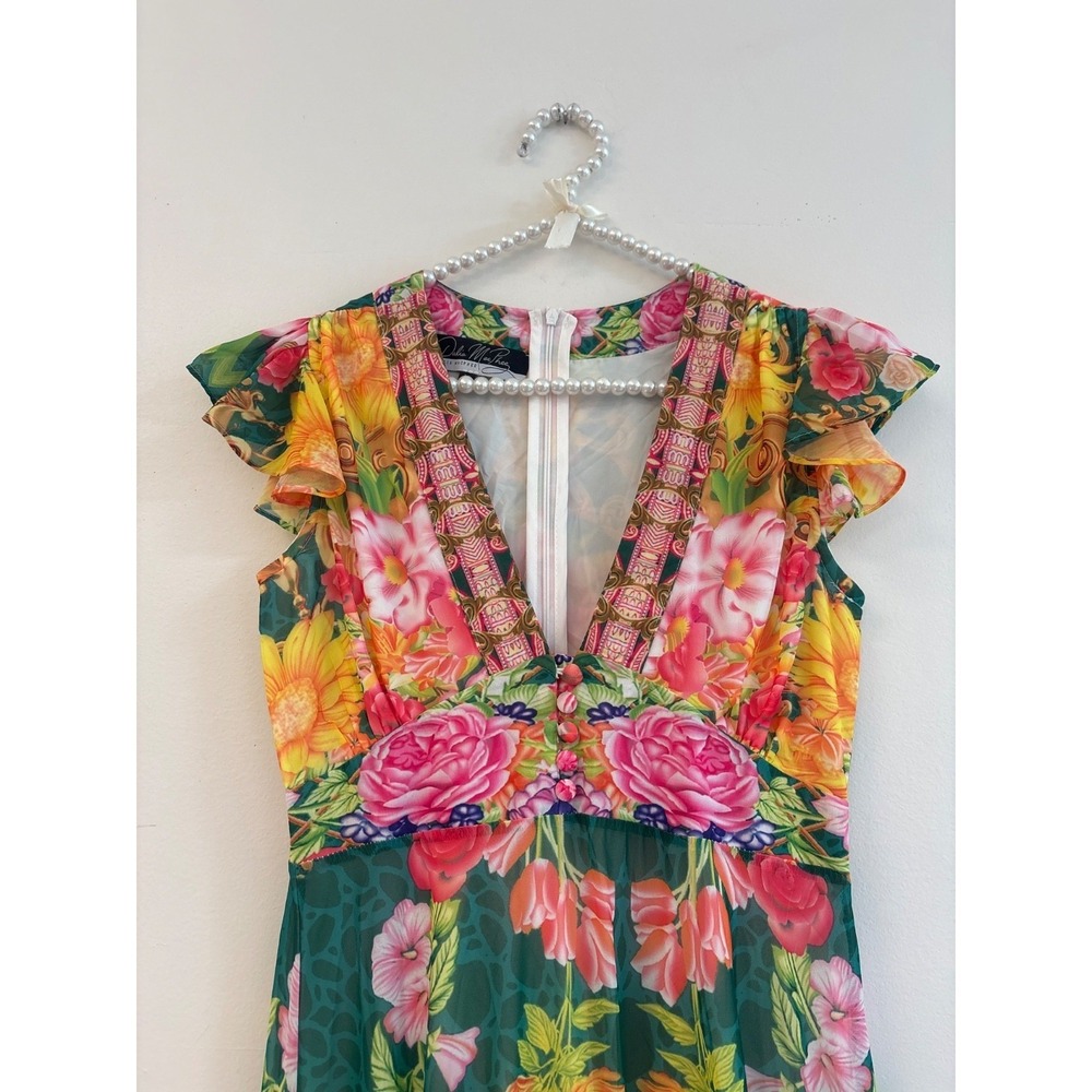 Floral V-Neck Maxi Dress in Teal and Pink - Women - Picture 3 of 7